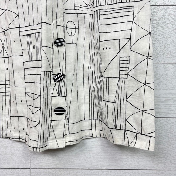 Habitat White Geometric Abstract Print Sleeveless Dress Linen Cotton Medium - Picture 3 of 6